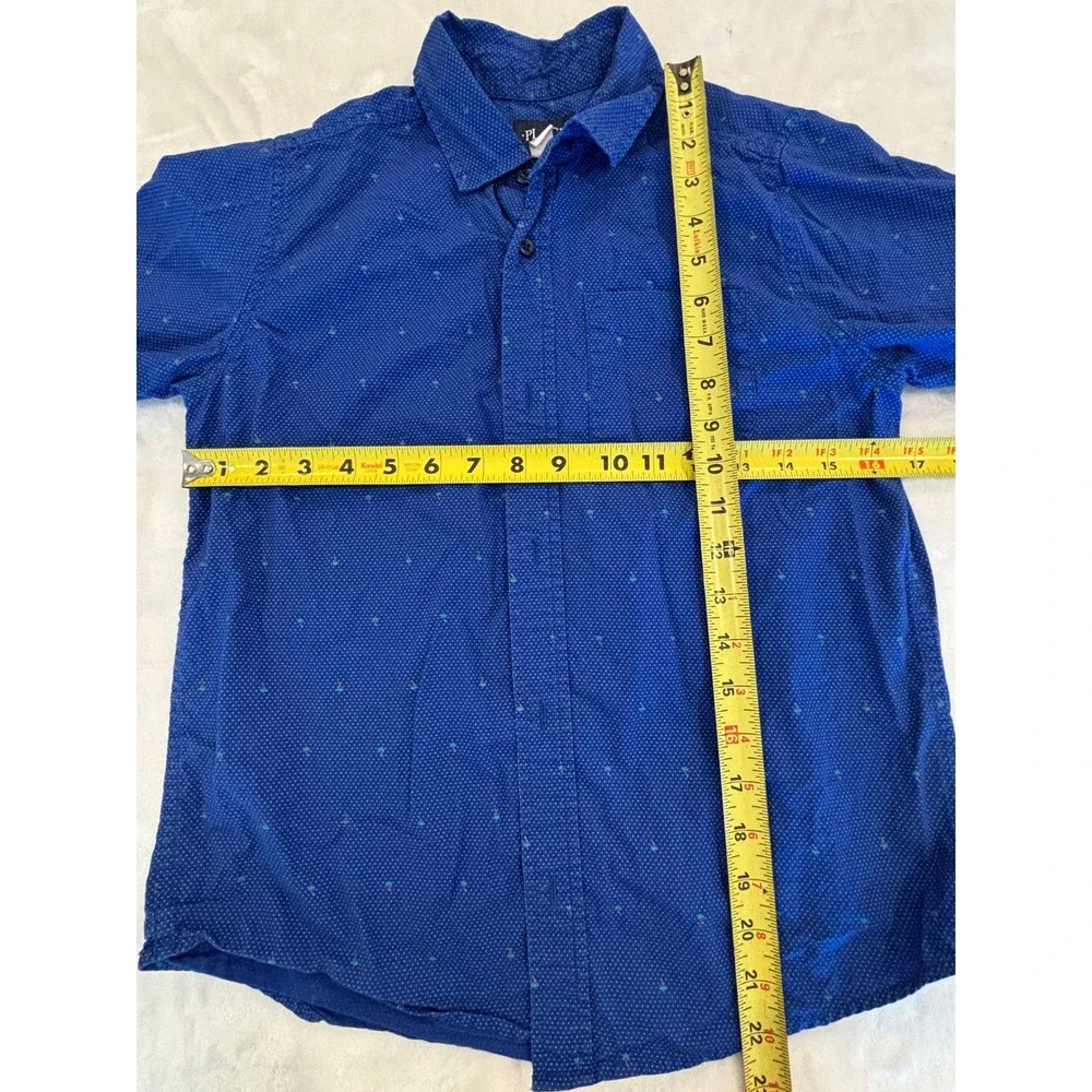 The Childrens Place Boys Blue Palm Tree Micro Dot Short Sleeve Button Down 10/12